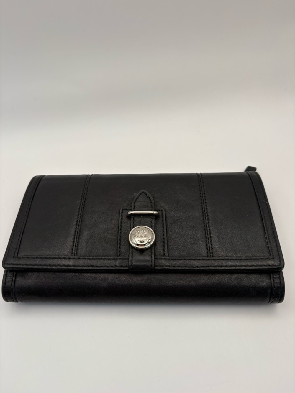 Coach Black Leather Continental Wallet with checkbook cover